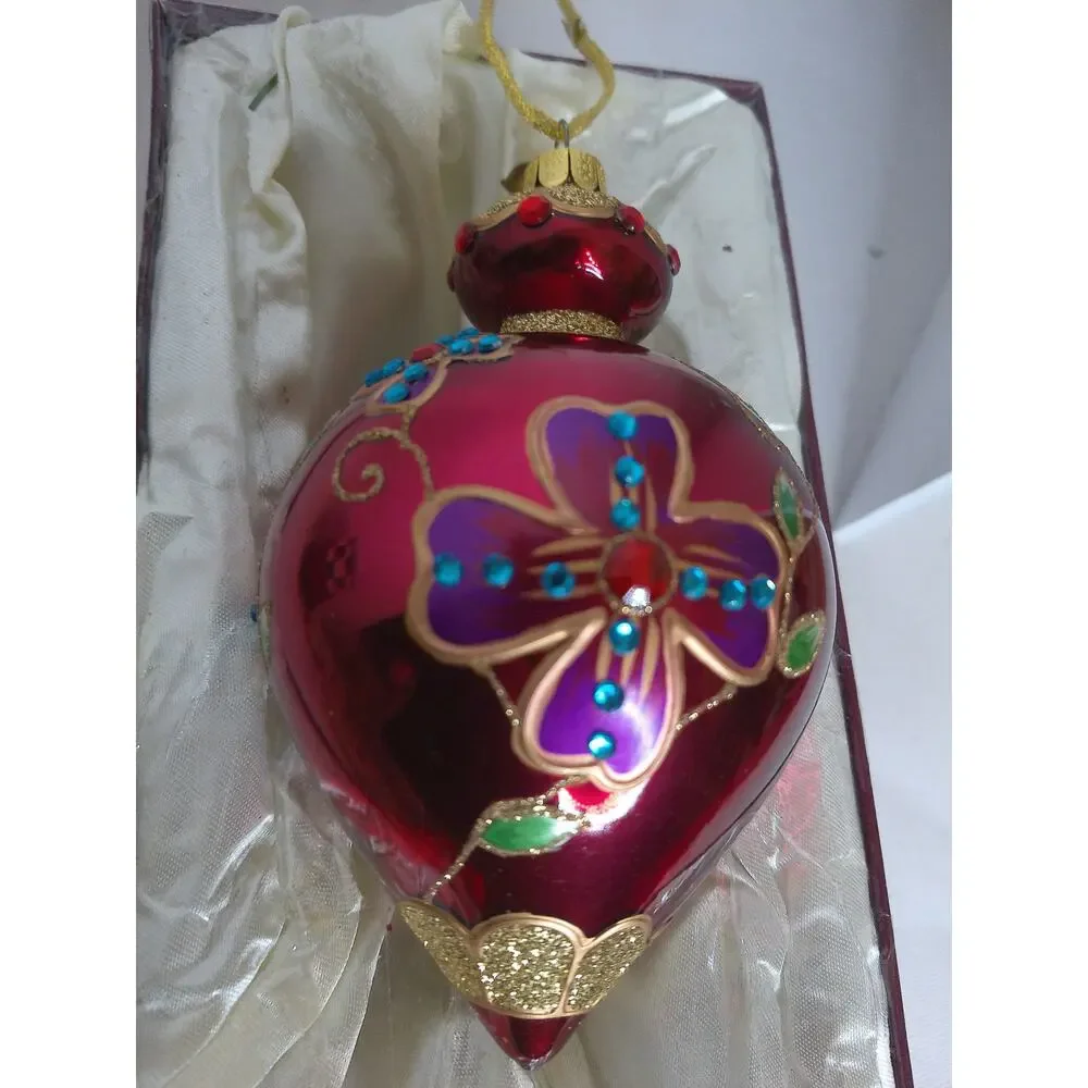 Garnet Red Glass Christmas Ornament Renaissance Style Jeweled